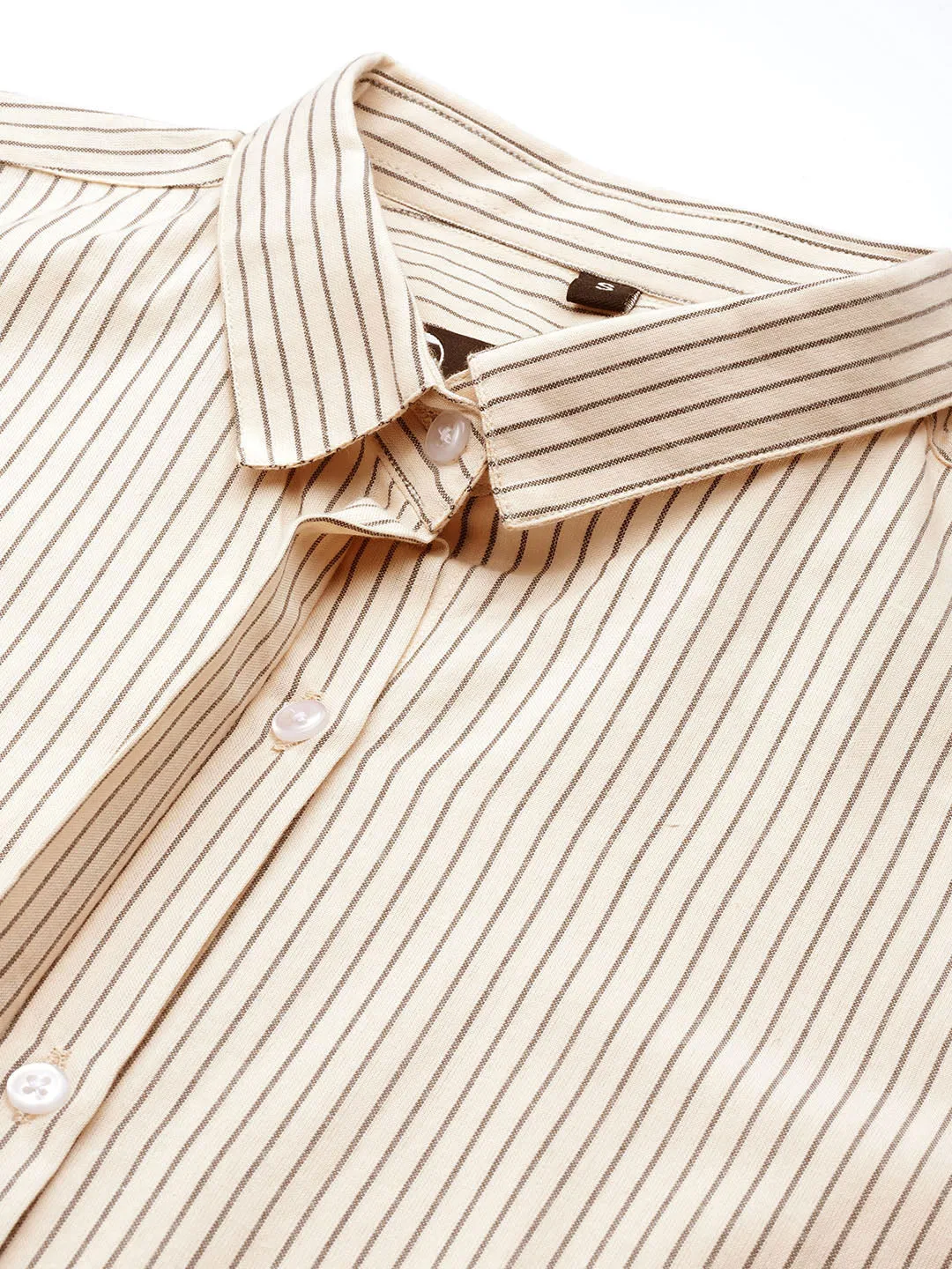 Women Beige Striped Pure Cotton Regular Fit Formal Shirt