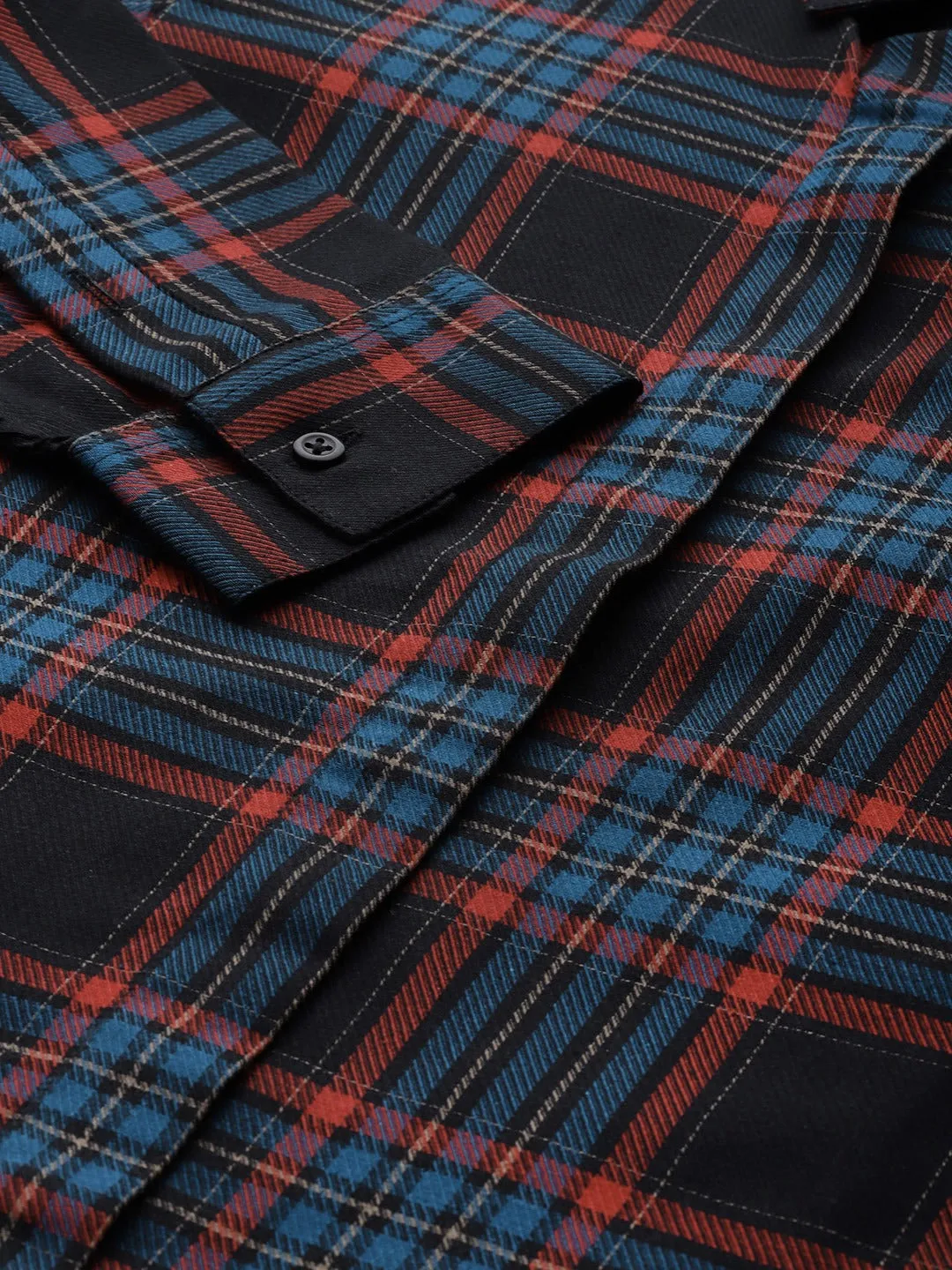 Women Black & Red Tartan Plaided Checked Cotton Slim Fit Formal Shirt