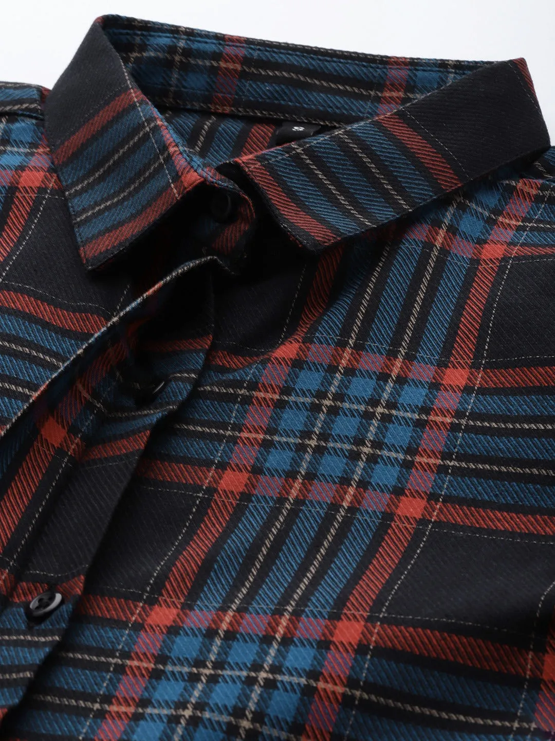 Women Black & Red Tartan Plaided Checked Cotton Slim Fit Formal Shirt