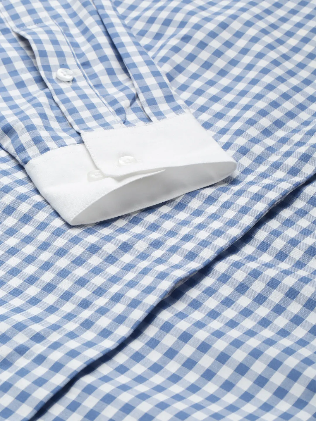 Women Blue & White Checked Pure Cotton Regular Fit Formal Shirt