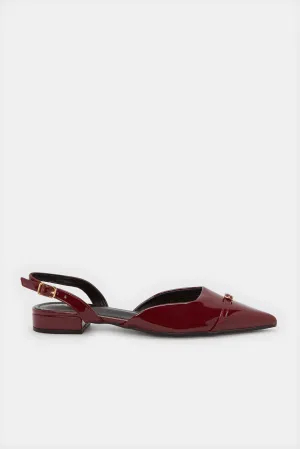 Women Burgundy Buckle Trim Slingback Mule