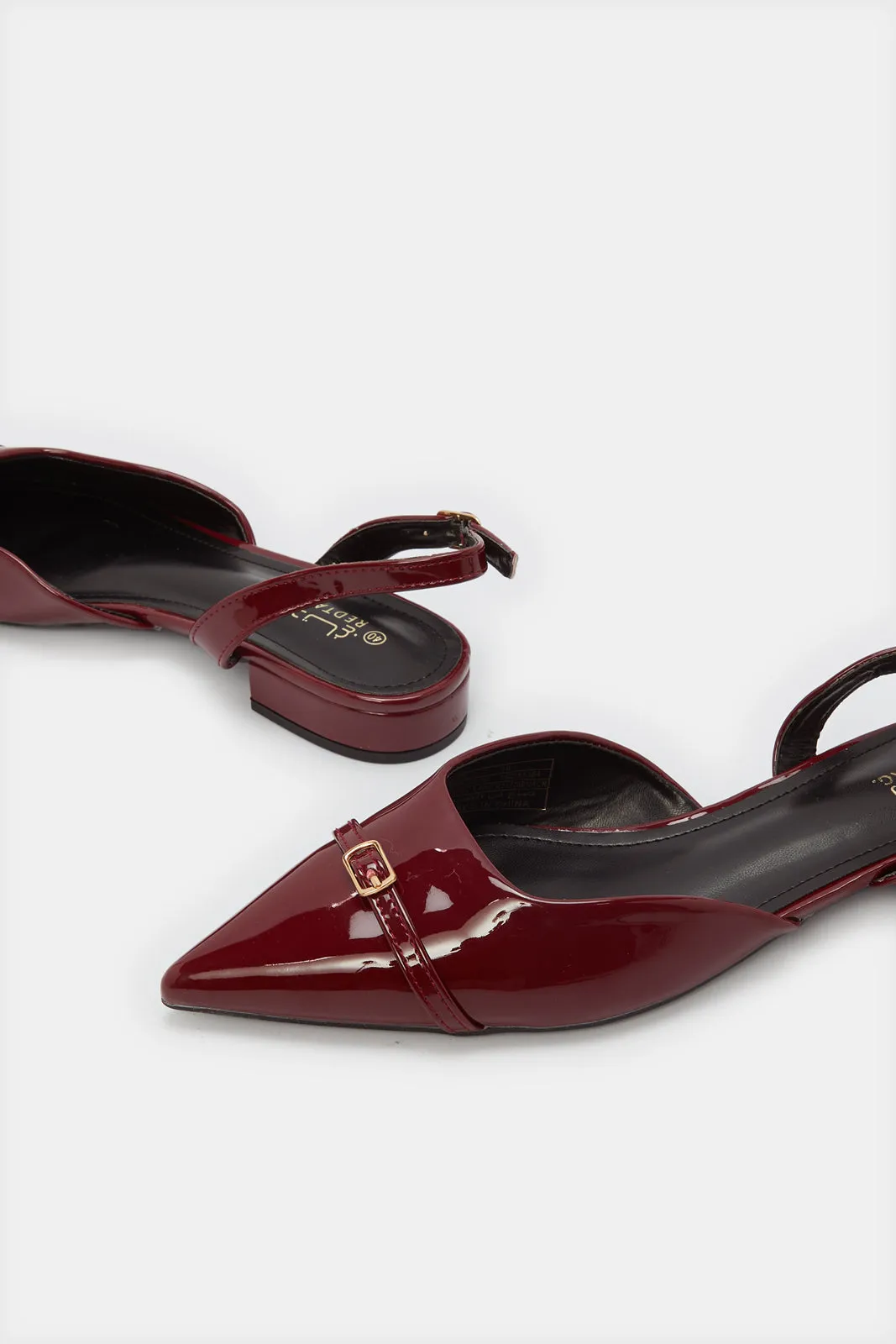 Women Burgundy Buckle Trim Slingback Mule