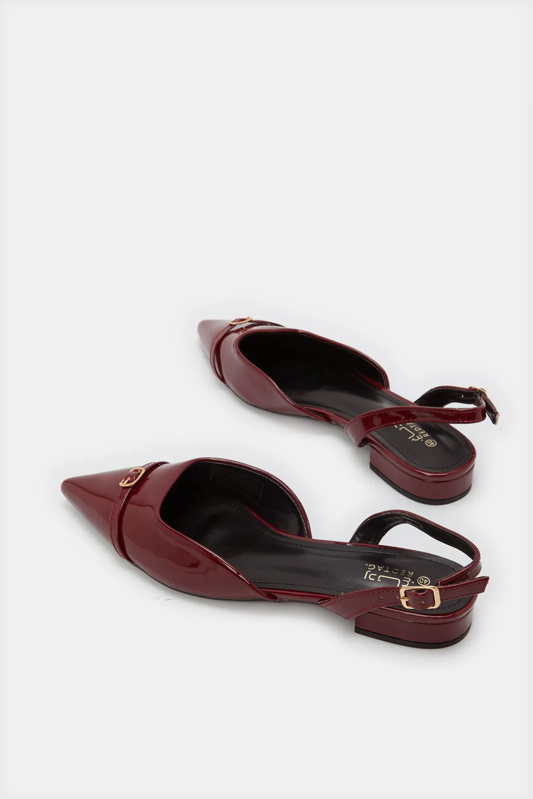 Women Burgundy Buckle Trim Slingback Mule