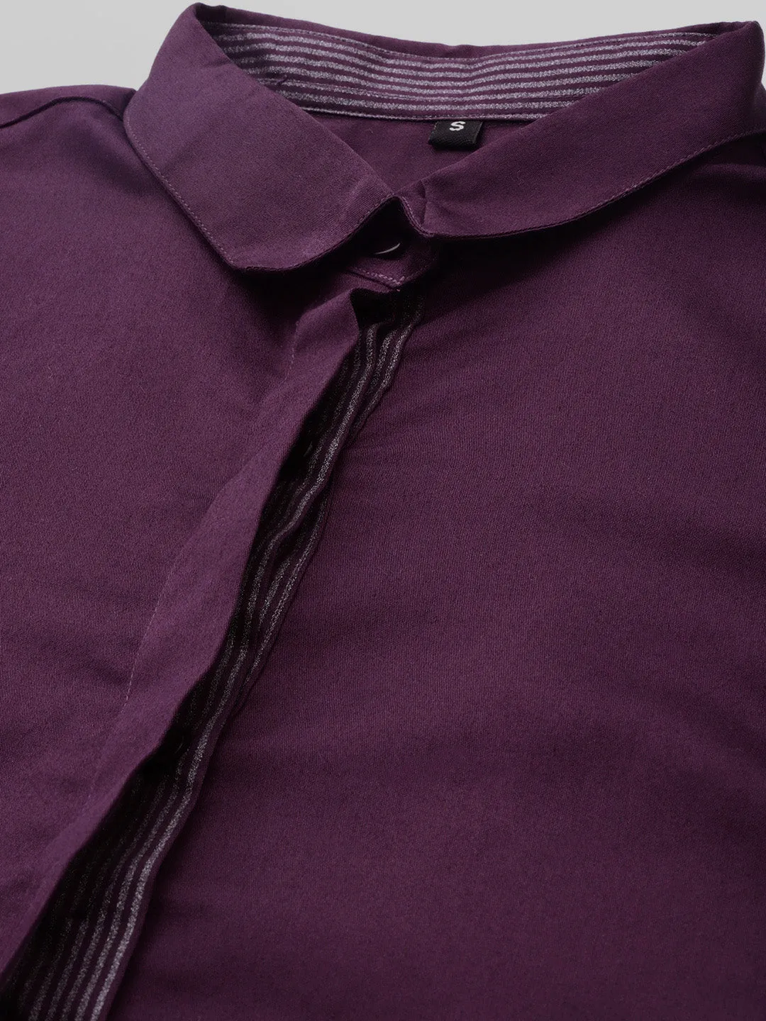 Women Burgundy Wine Solid Satin Pure Cotton Slim Fit Formal Shirt