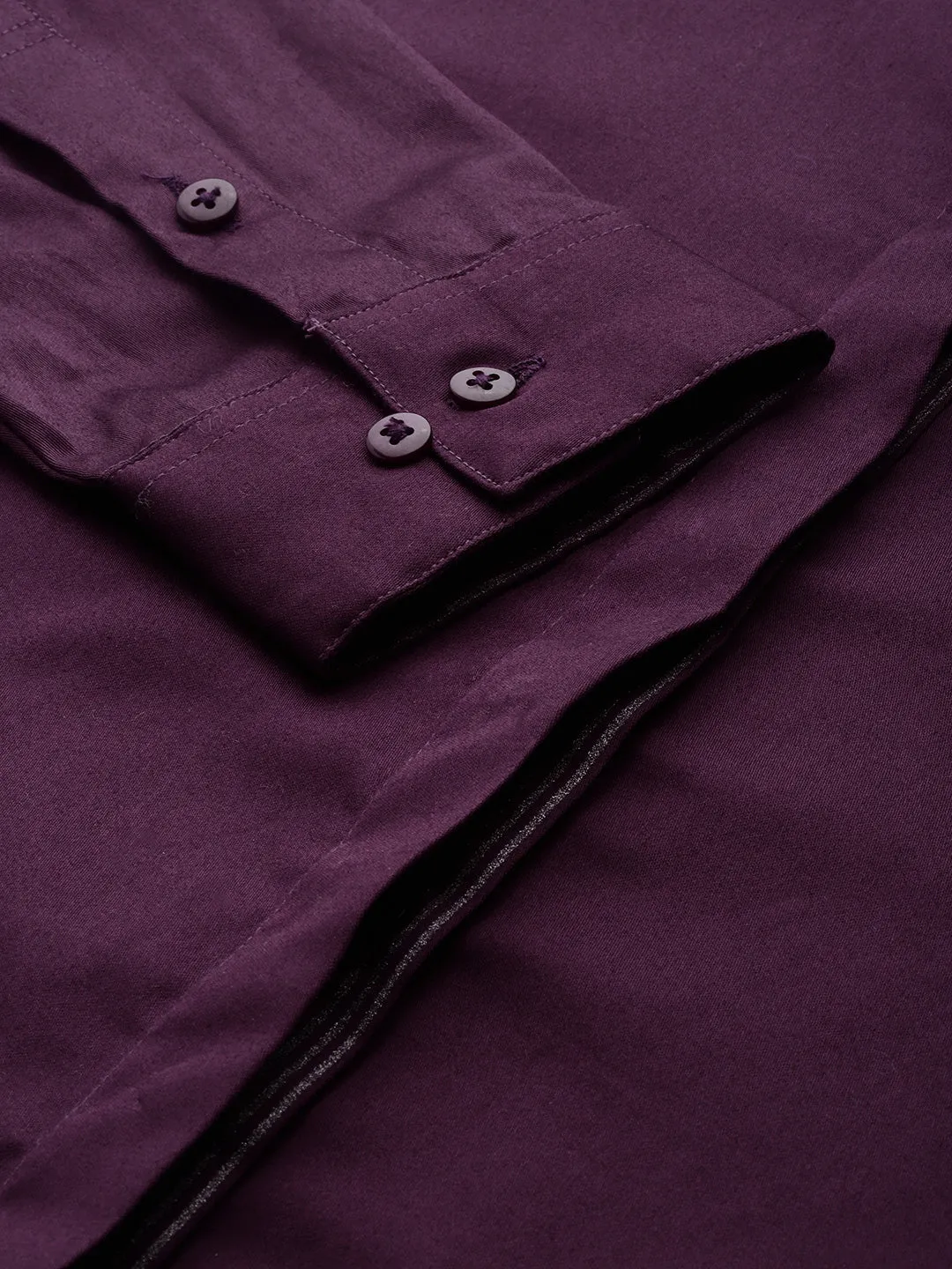 Women Burgundy Wine Solid Satin Pure Cotton Slim Fit Formal Shirt