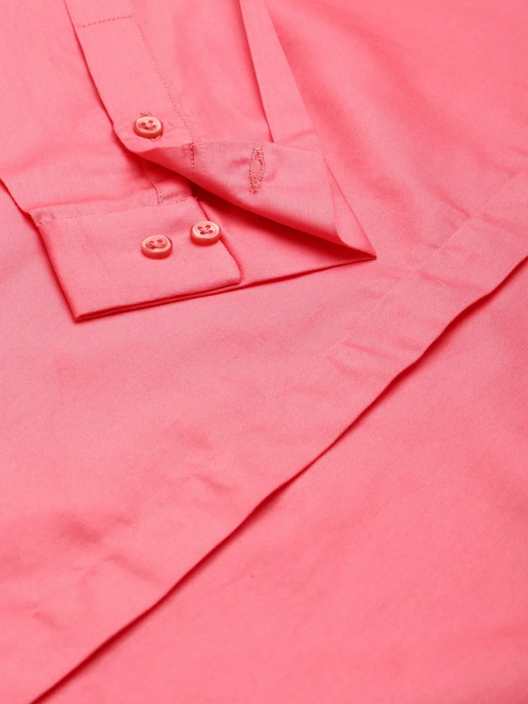 Women Coral Solid Pure Cotton Satin Slim Fit Formal Shirt