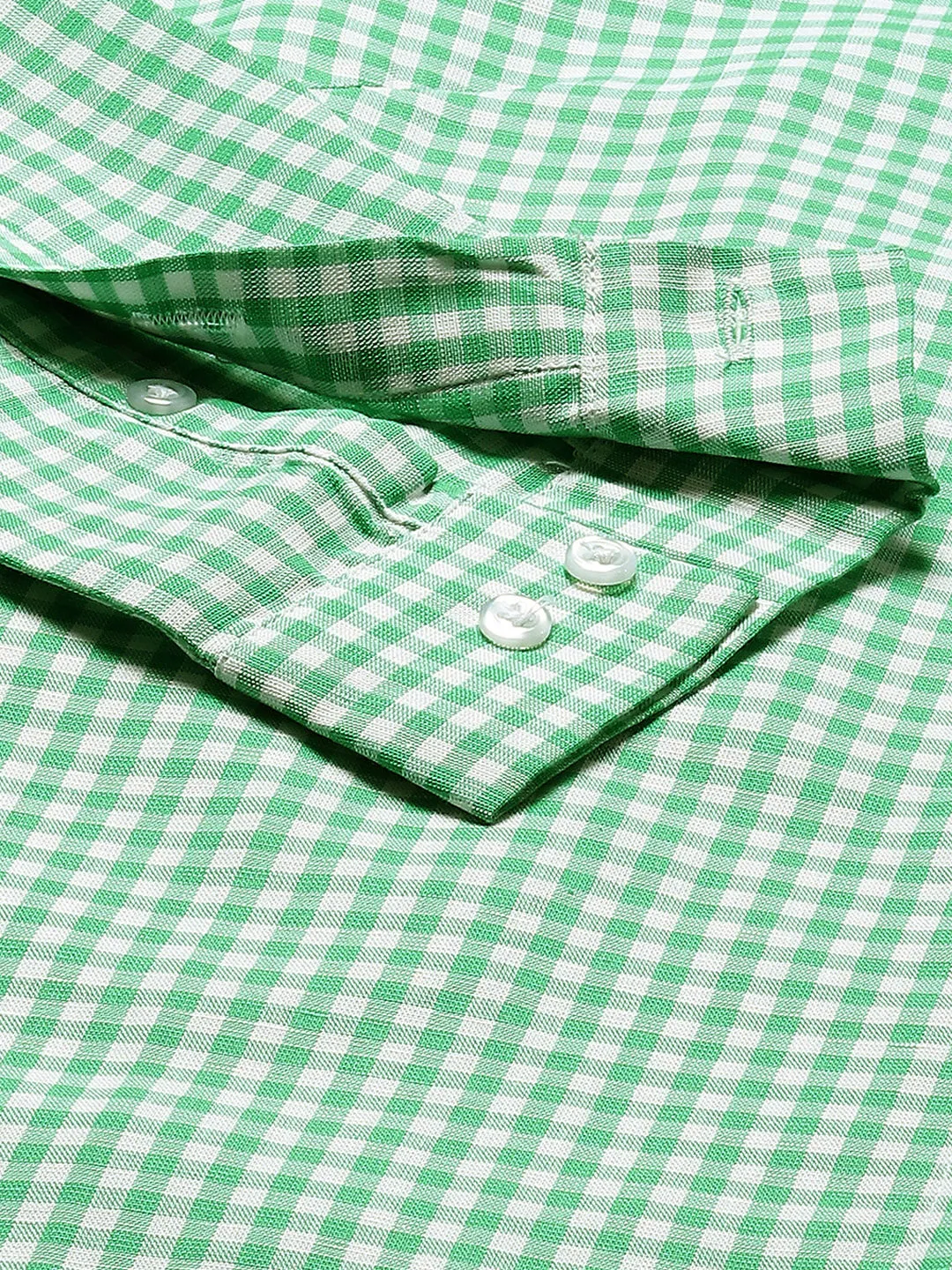 Women Green & White Checks Pure Cotton Slim Fit Formal Shirt