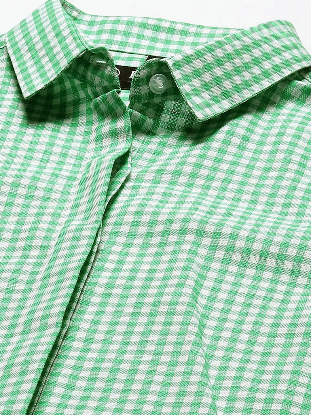 Women Green & White Checks Pure Cotton Slim Fit Formal Shirt