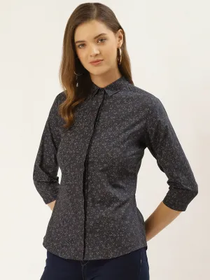 Women Green Prints Pure Cotton Slim Fit Formal Shirt