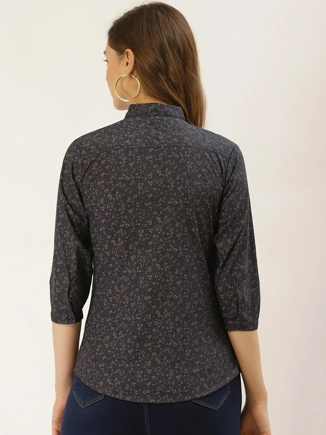 Women Green Prints Pure Cotton Slim Fit Formal Shirt