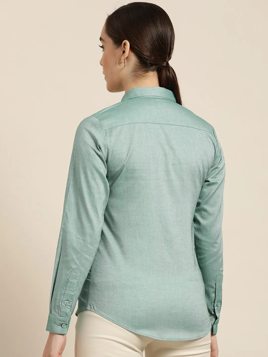 Women Green Solid Pure Cotton Slim Fit Formal Shirt