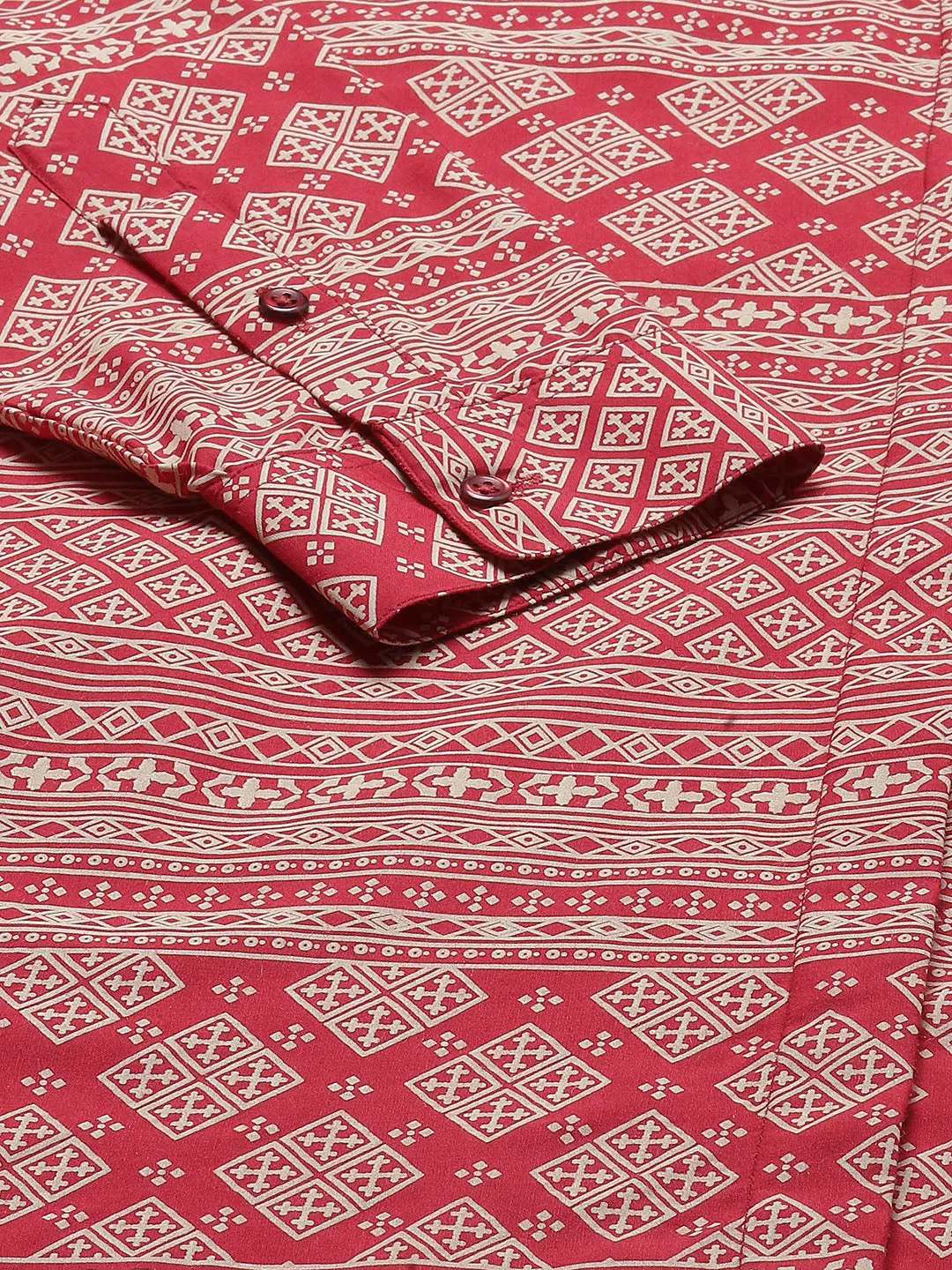 Women Maroon & Beige Printed Pure Cotton Regular Fit Formal Shirt