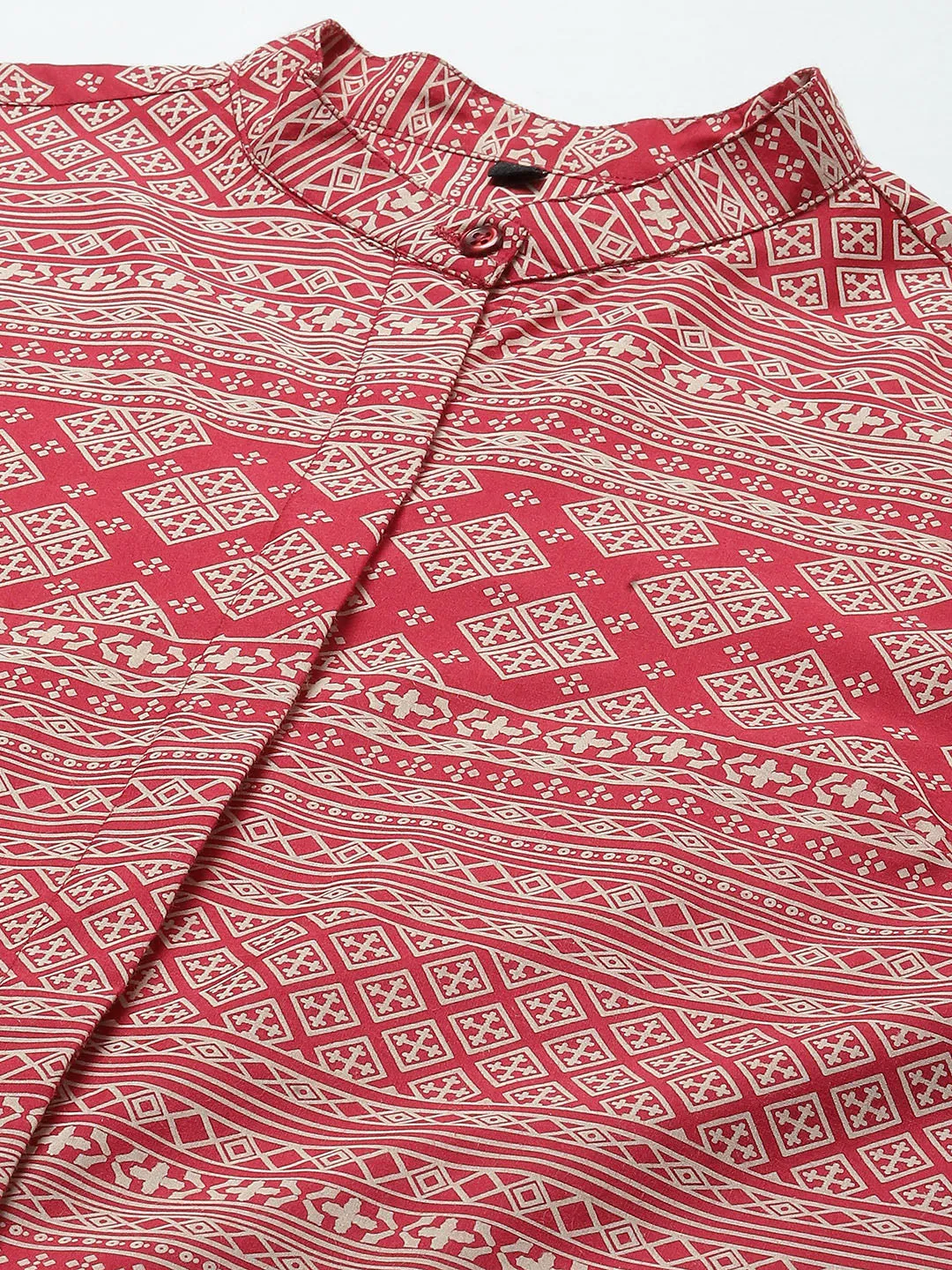 Women Maroon & Beige Printed Pure Cotton Regular Fit Formal Shirt