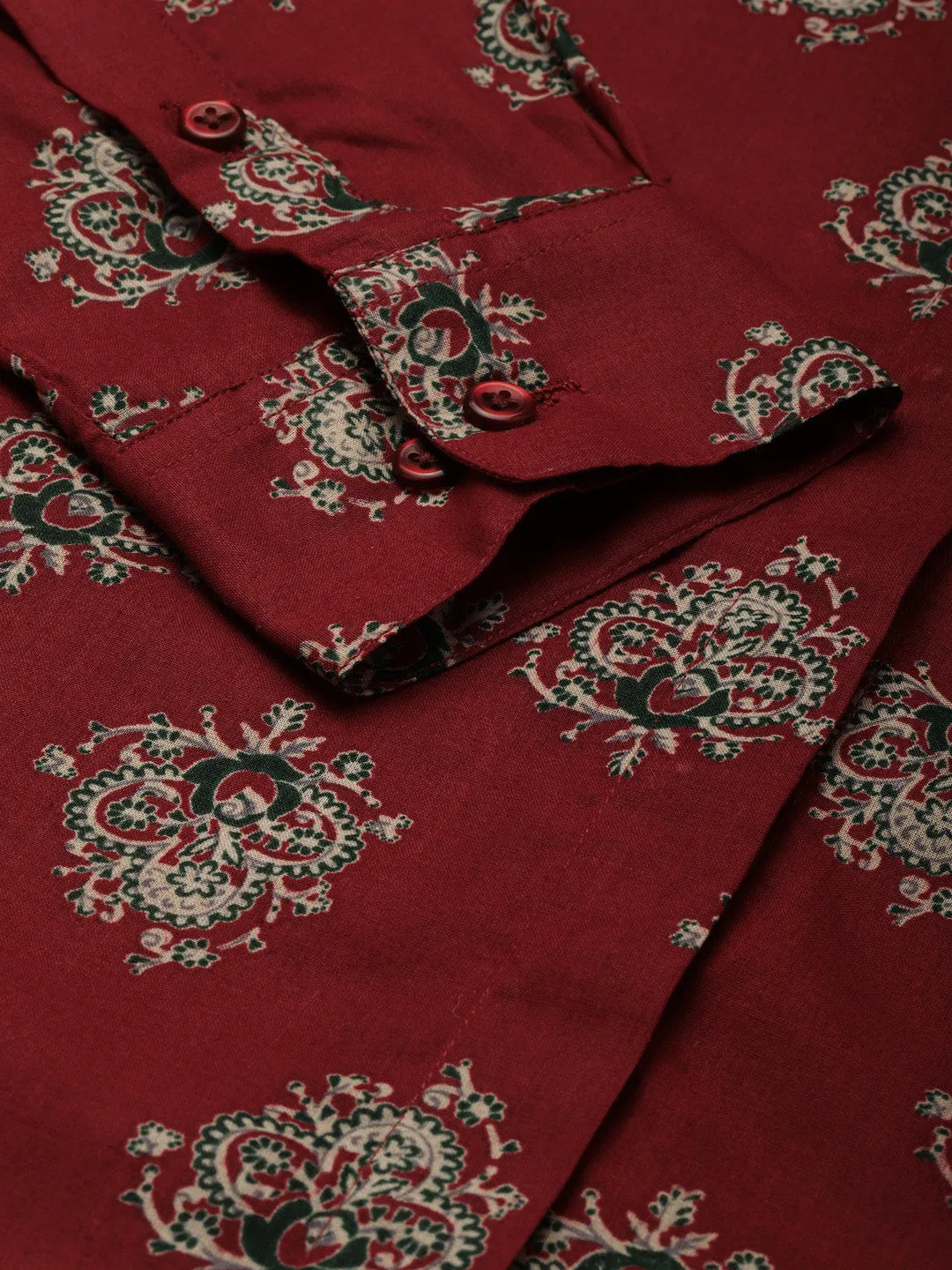Women Maroon Printed Pure Cotton Regular Fit Formal Shirt