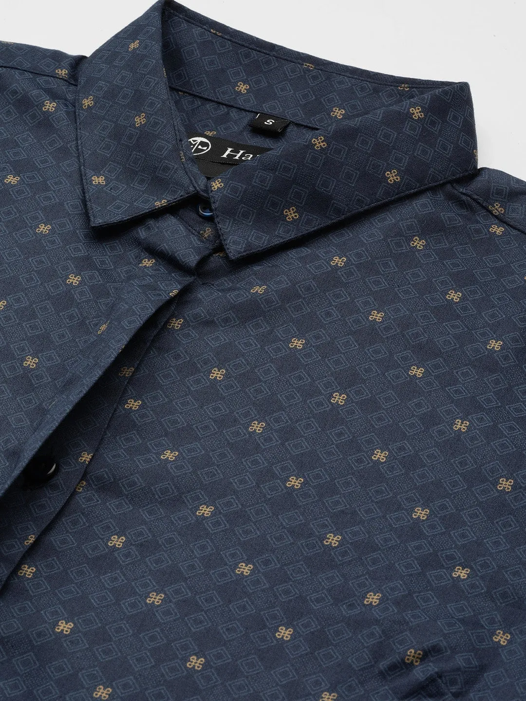 Women Navy Printed Pure Cotton Slim Fit Formal Shirt