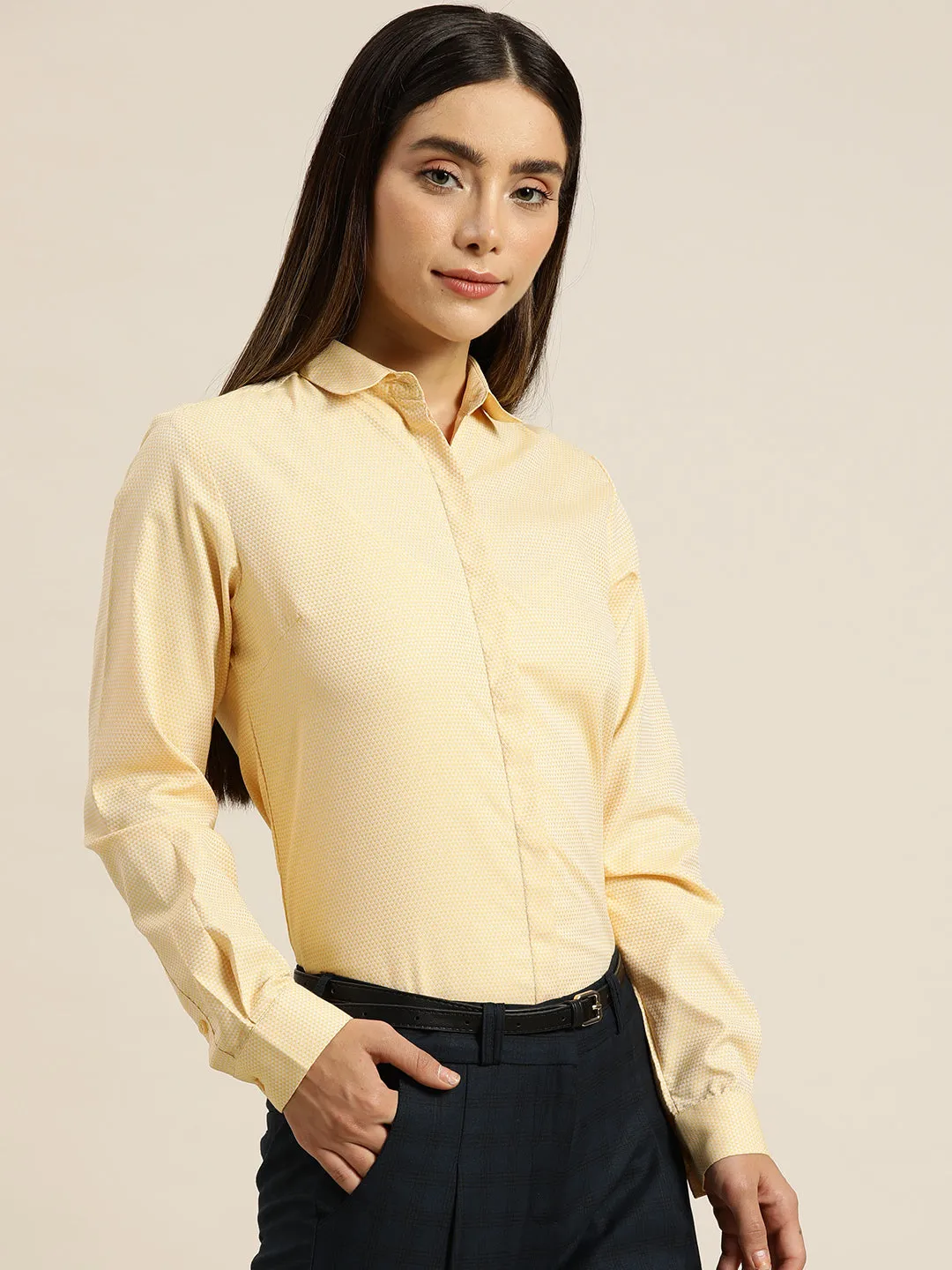 Women Yellow Solids Cotton Rich Slim Fit Formal Shirt