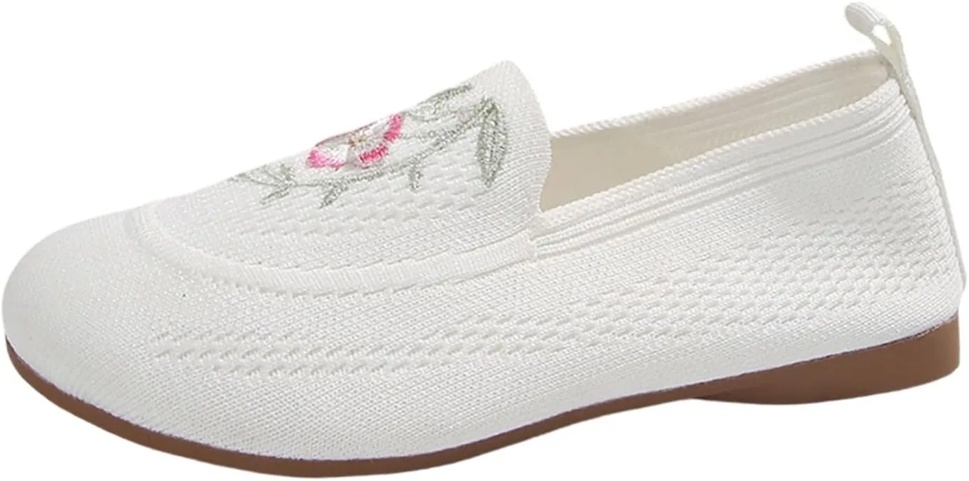 Women's Casual Shoes Comfortable Flat Embroidered Mesh Slip On Walking Shoes for Daily Wear with Jeans