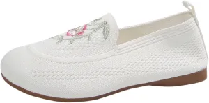Women's Casual Shoes Comfortable Flat Embroidered Mesh Slip On Walking Shoes for Daily Wear with Jeans