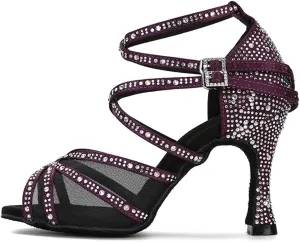 Women's Mesh Latin Dance Shoes - Ballroom Silk Satin Soft Bottom Sandals, 5CM/2Inch Heel Height