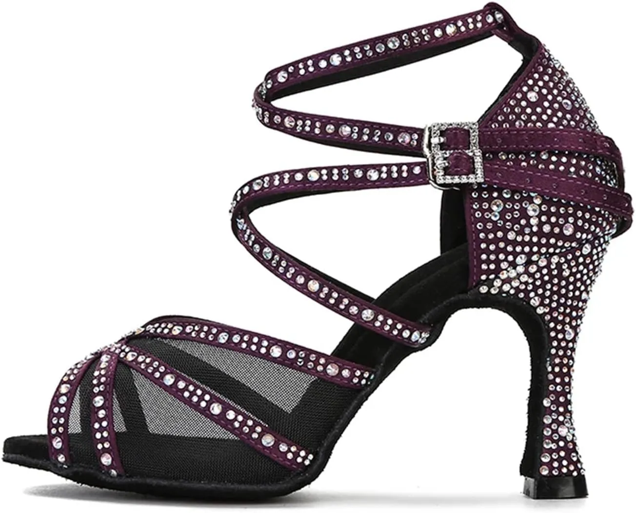 Women's Mesh Latin Dance Shoes - Ballroom Silk Satin Soft Bottom Sandals, 5CM/2Inch Heel Height