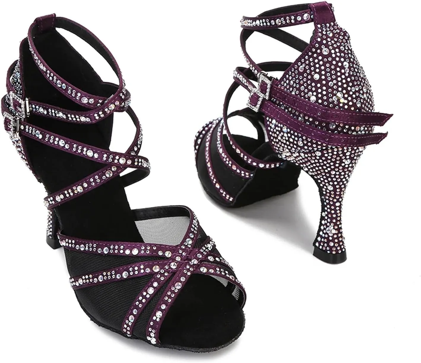 Women's Mesh Latin Dance Shoes - Ballroom Silk Satin Soft Bottom Sandals, 5CM/2Inch Heel Height