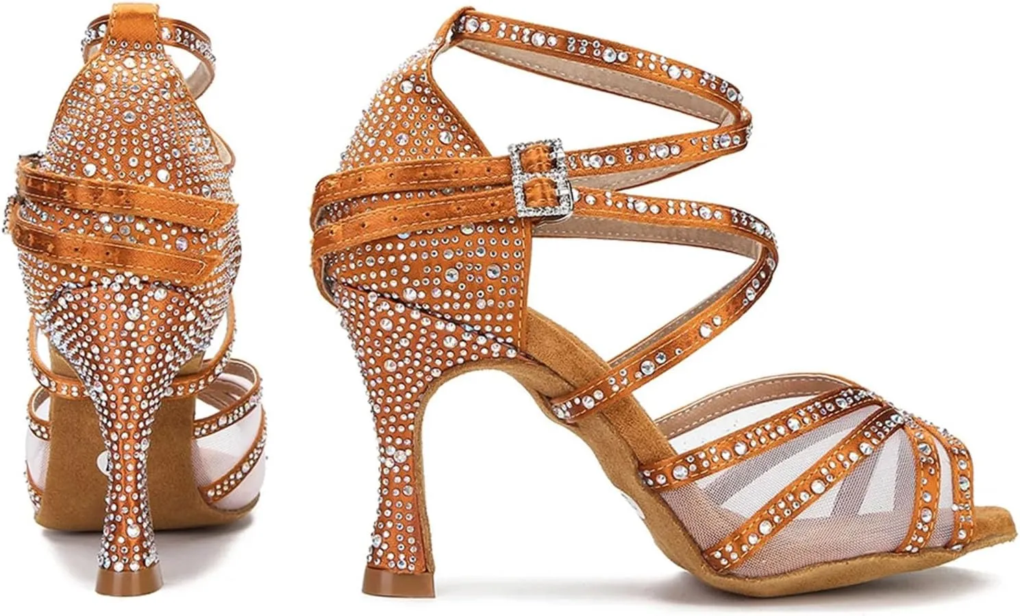 Women's Mesh Latin Dance Shoes - Ballroom Silk Satin Soft Bottom Sandals, 5CM/2Inch Heel Height