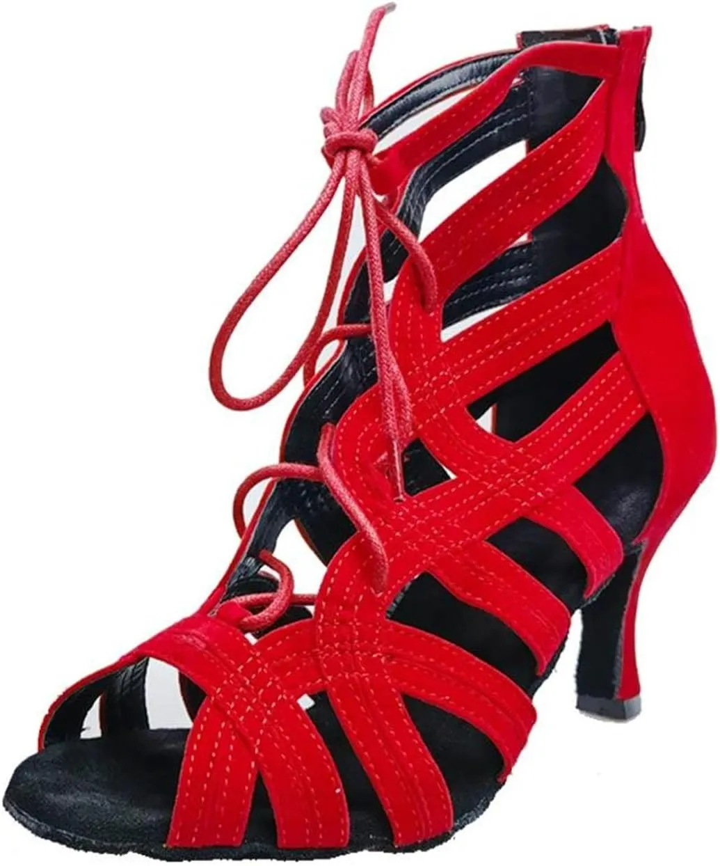 Women's Red Latin Dance Shoes - Salsa Ballroom Tango Wedding Boots, 10CM/3.9Inch Heel Height