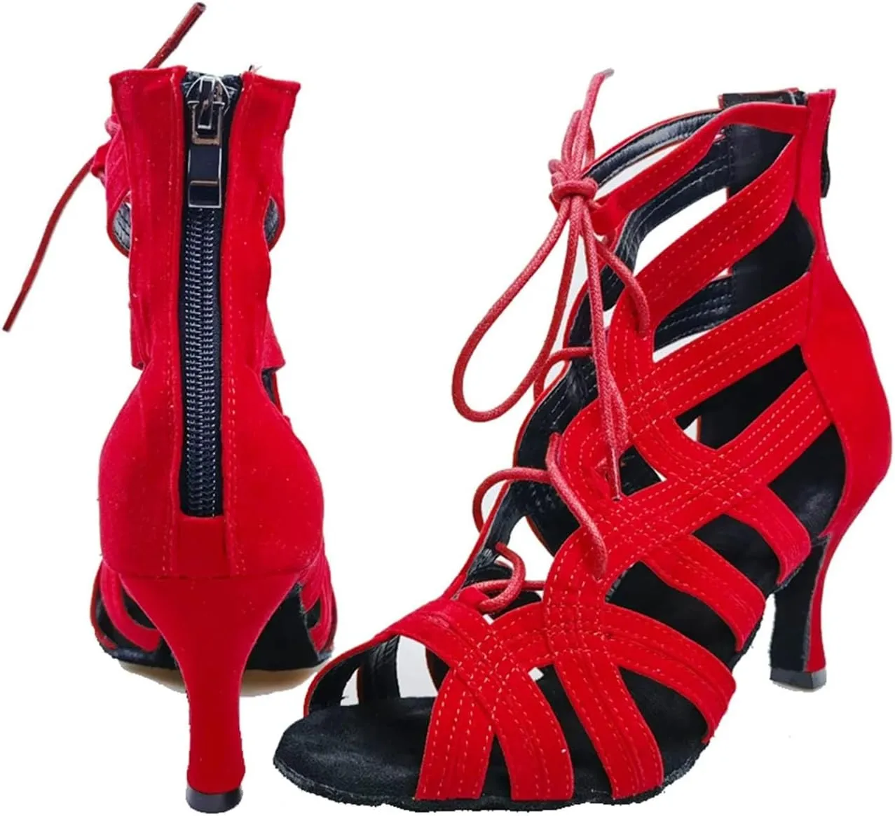 Women's Red Latin Dance Shoes - Salsa Ballroom Tango Wedding Boots, 10CM/3.9Inch Heel Height