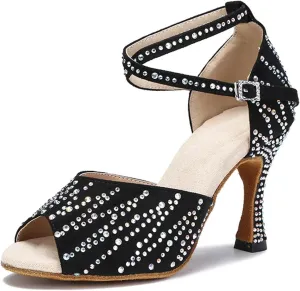 Women's Red Rhinestone Latin Dance Shoes - Tango Ballroom Salsa Wedding Sandals, 5CM/2Inch Heel Height