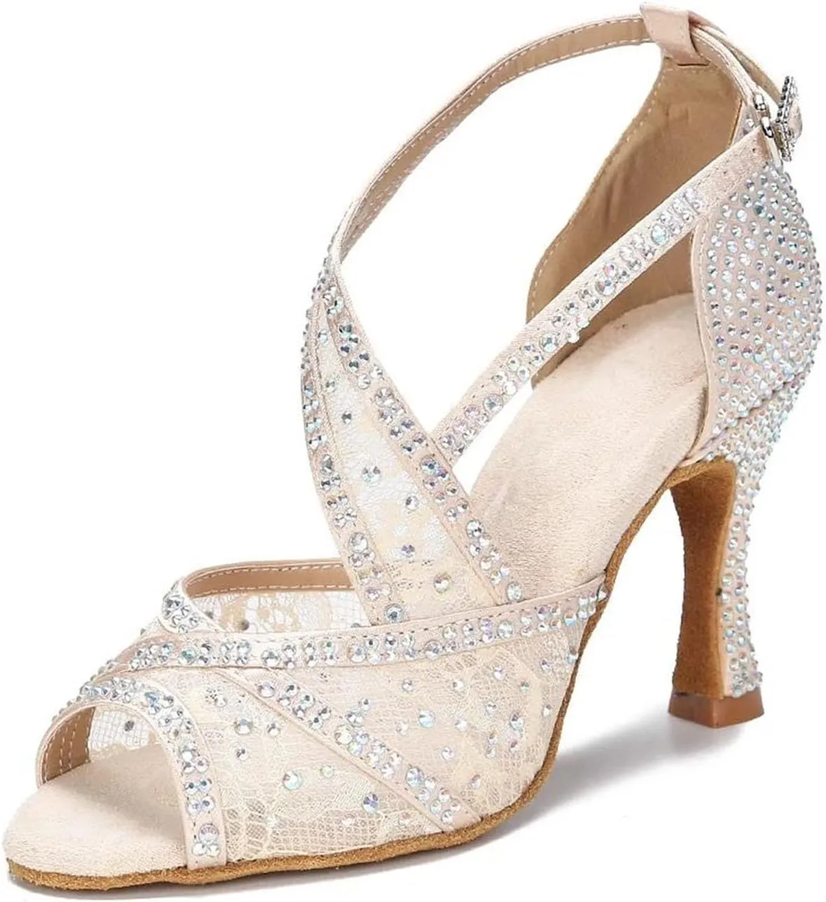 Women's Red Sole Latin Dance Shoes - Tango Ballroom Cuban Heel Wedding Sandals, 10CM/3.9Inch Heel Height