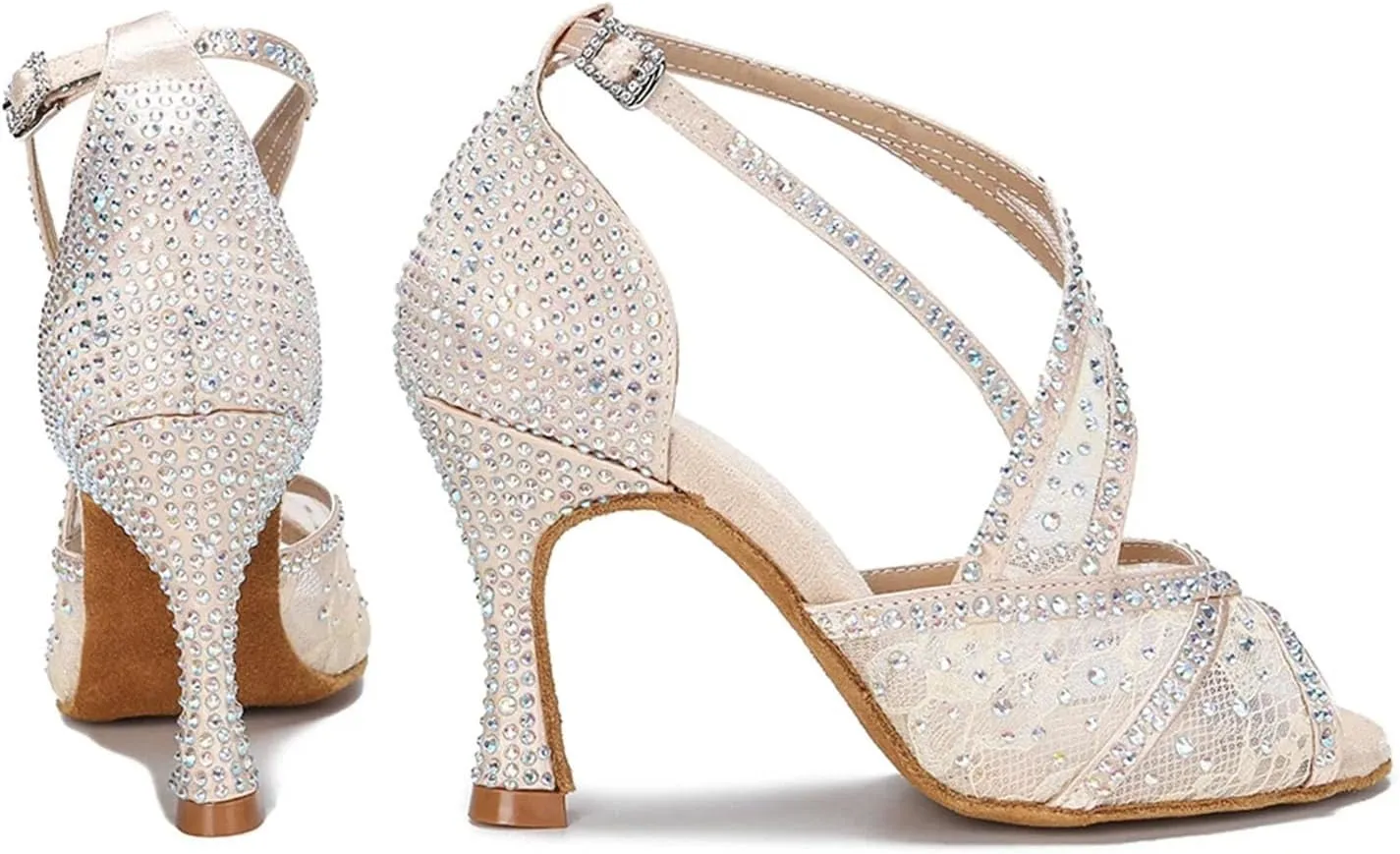 Women's Red Sole Latin Dance Shoes - Tango Ballroom Cuban Heel Wedding Sandals, 10CM/3.9Inch Heel Height