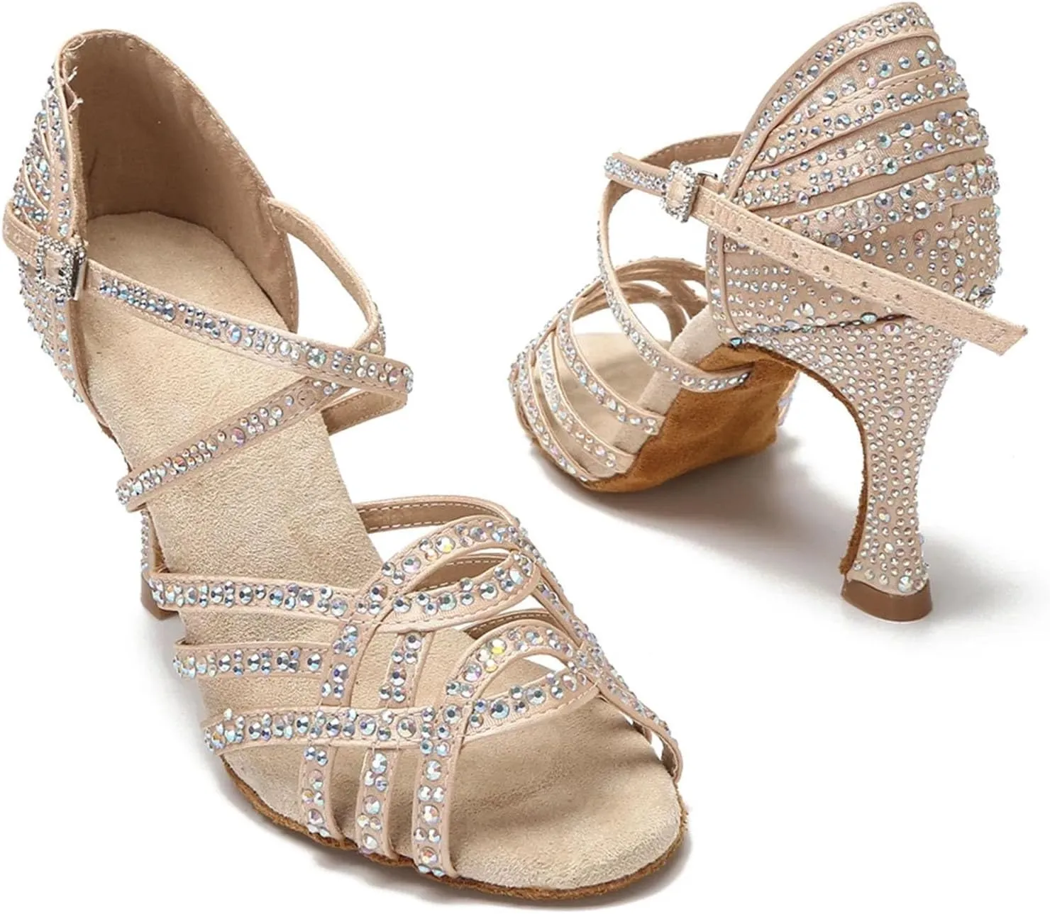 Women's Tango Ballroom Dance Shoes - Rhinestone Wedding Sandals for Girls, 5CM/2Inch Heel Height