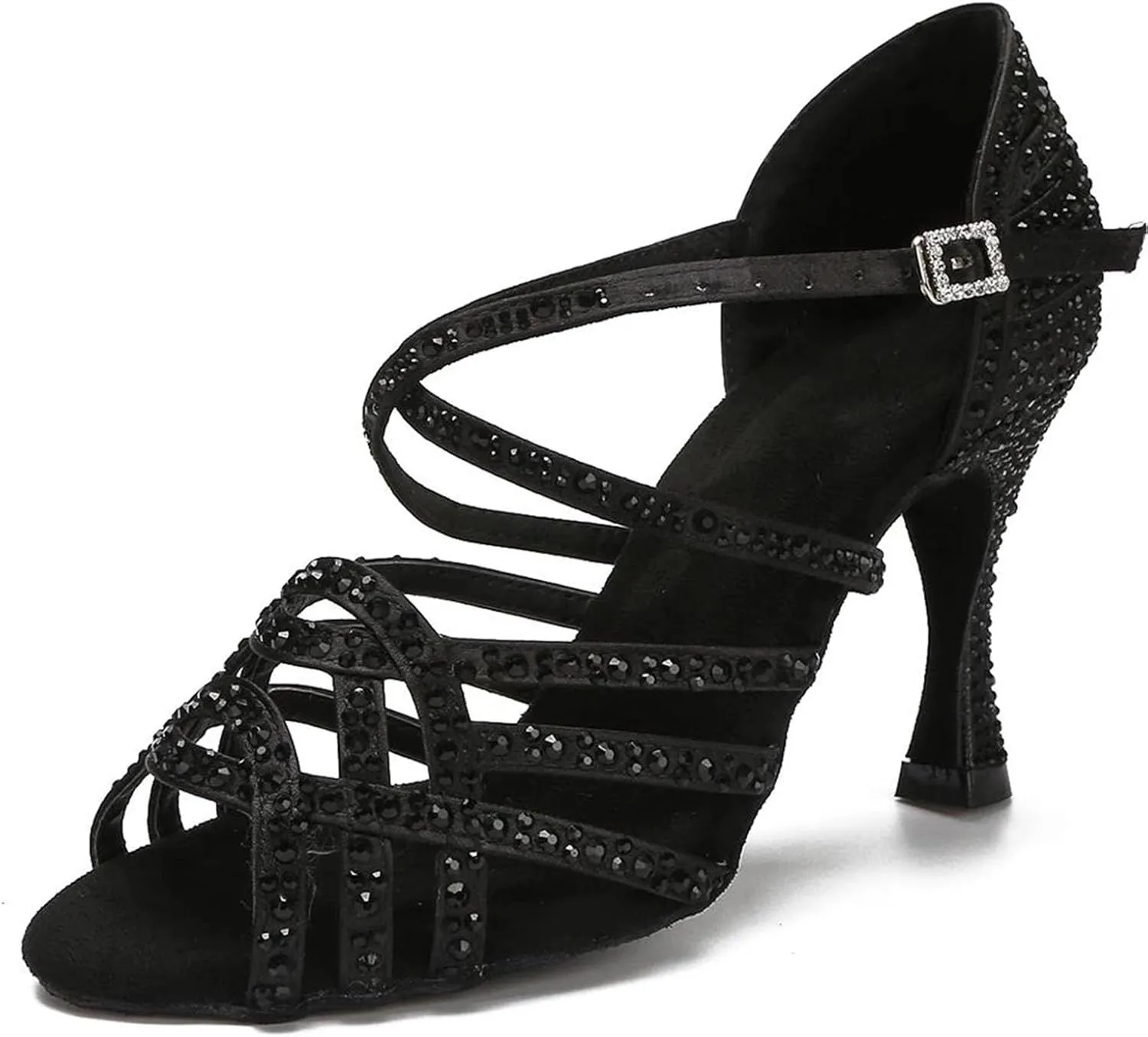 Women's Tango Ballroom Dance Shoes - Rhinestone Wedding Sandals for Girls, 5CM/2Inch Heel Height