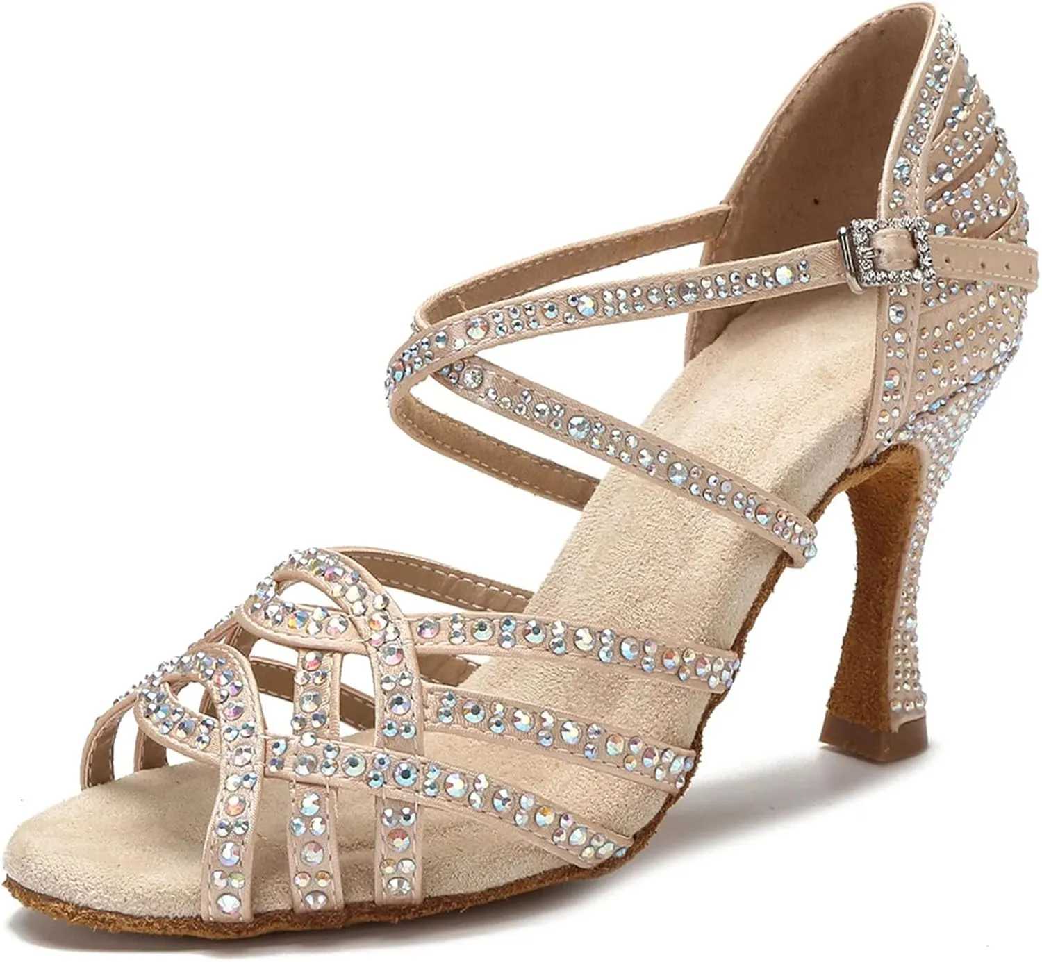 Women's Tango Ballroom Dance Shoes - Rhinestone Wedding Sandals for Girls, 5CM/2Inch Heel Height