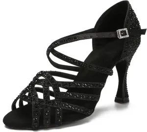 Women's Tango Ballroom Dance Shoes - Rhinestone Wedding Sandals for Girls, 5CM/2Inch Heel Height