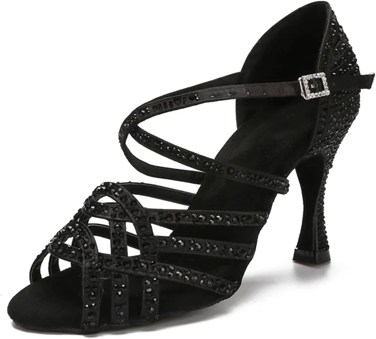 Women's Tango Ballroom Dance Shoes - Rhinestone Wedding Sandals for Girls, 5CM/2Inch Heel Height
