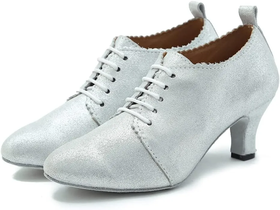 YKXLM Leather Practice Dance Shoes for Women Ballroom Latin Salsa Teacher Shoes Lace-up Modern Dance Shoes,Modle YCL159