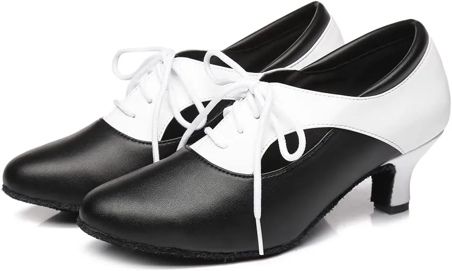 YKXLM Leather Practice Dance Shoes for Women Ballroom Latin Salsa Teacher Shoes Lace-up Modern Dance Shoes,Modle YCL159