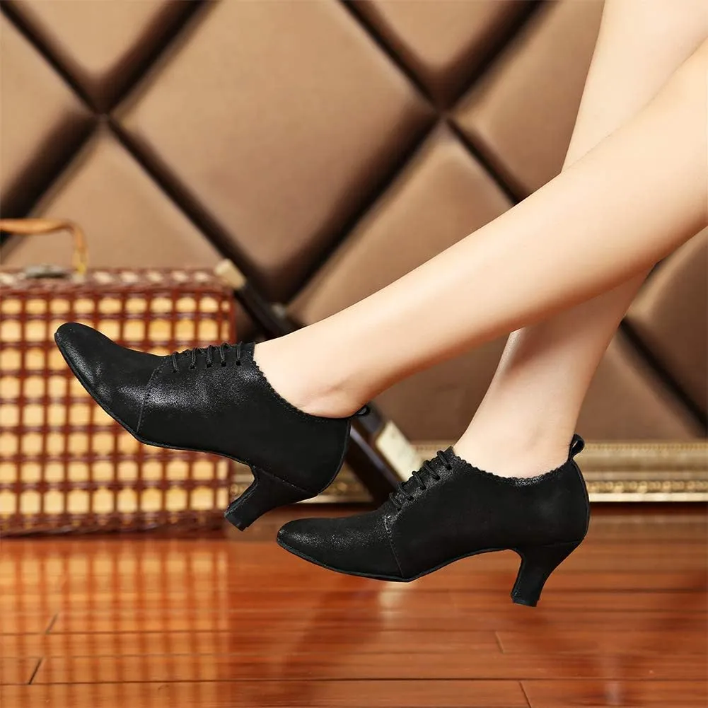 YKXLM Leather Practice Dance Shoes for Women Ballroom Latin Salsa Teacher Shoes Lace-up Modern Dance Shoes,Modle YCL159