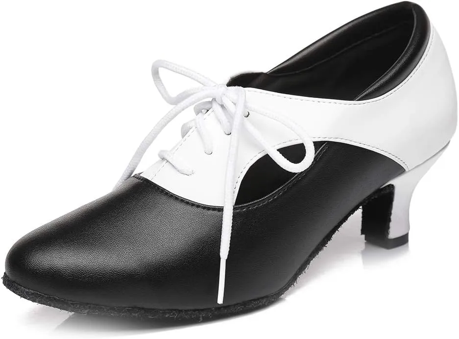 YKXLM Leather Practice Dance Shoes for Women Ballroom Latin Salsa Teacher Shoes Lace-up Modern Dance Shoes,Modle YCL159