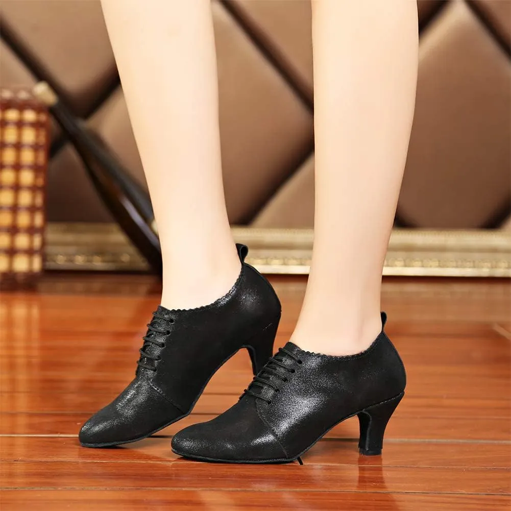 YKXLM Leather Practice Dance Shoes for Women Ballroom Latin Salsa Teacher Shoes Lace-up Modern Dance Shoes,Modle YCL159