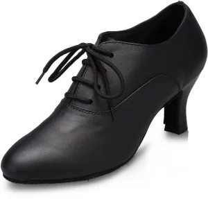 YKXLM Leather Practice Dance Shoes for Women Ballroom Latin Salsa Teacher Shoes Lace-up Modern Dance Shoes,Modle YCL159