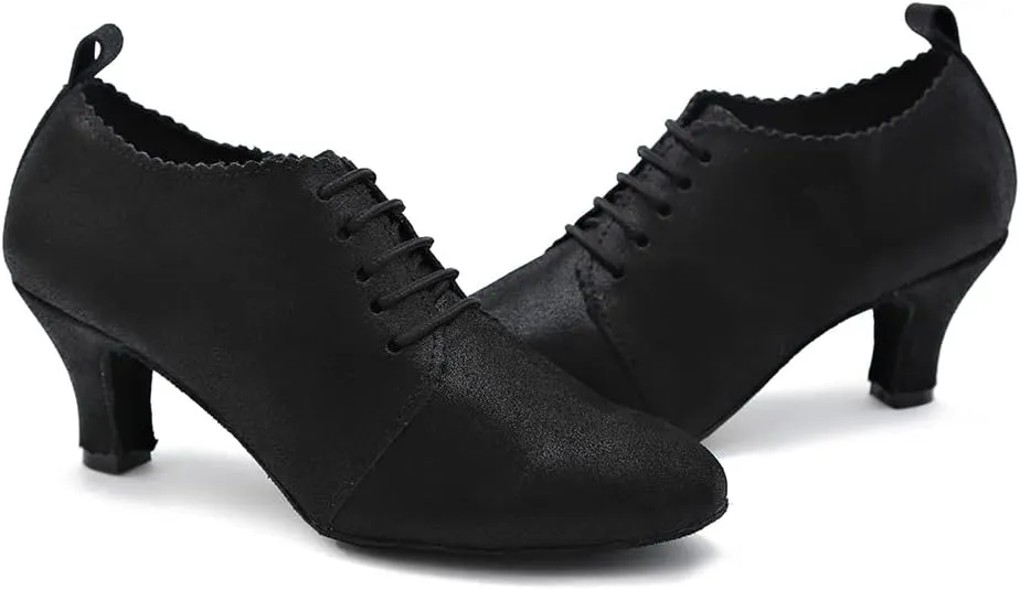 YKXLM Leather Practice Dance Shoes for Women Ballroom Latin Salsa Teacher Shoes Lace-up Modern Dance Shoes,Modle YCL159