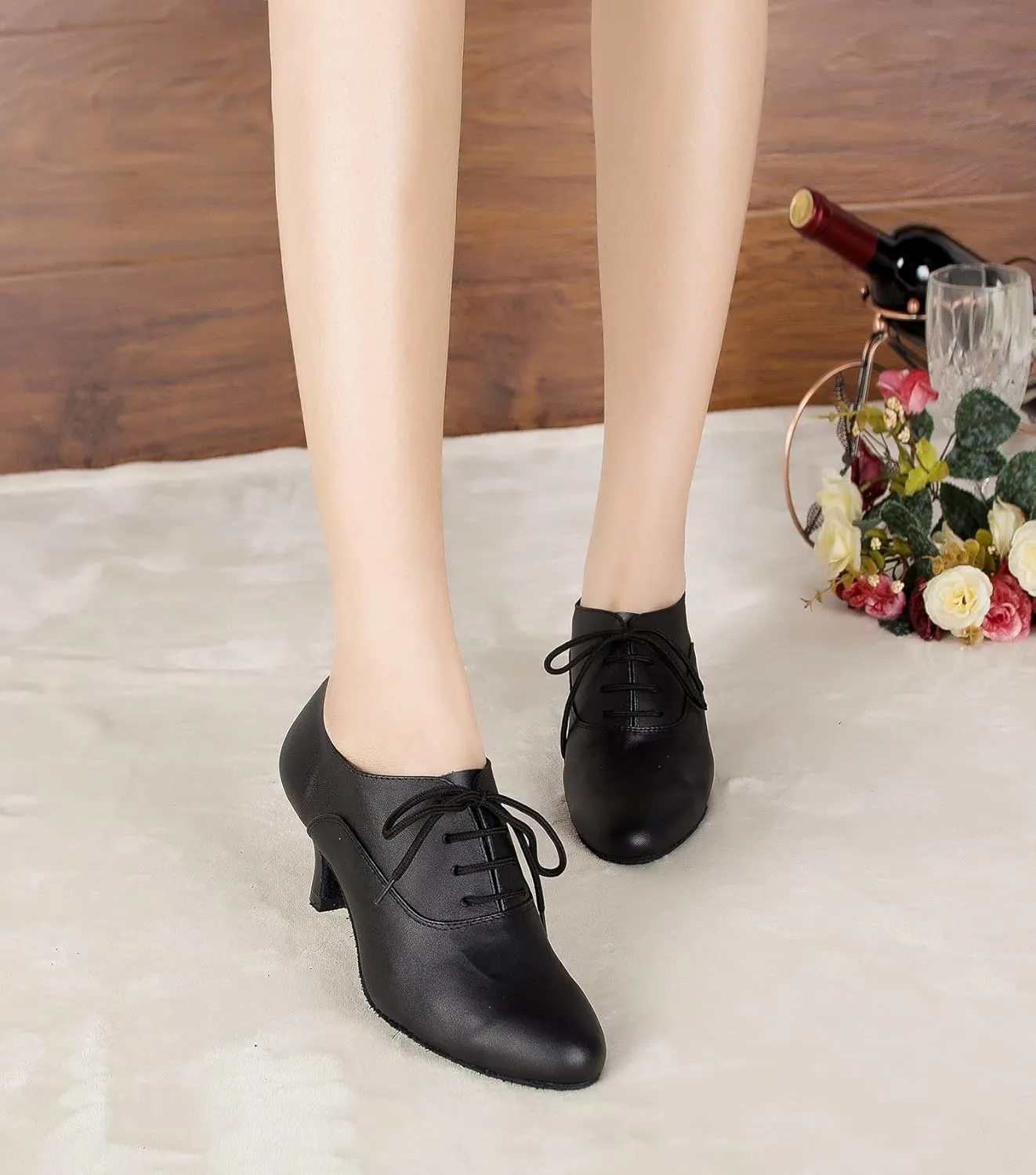 YKXLM Leather Practice Dance Shoes for Women Ballroom Latin Salsa Teacher Shoes Lace-up Modern Dance Shoes,Modle YCL159